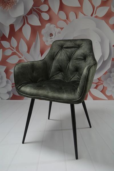 Krzesło Houston 57x85x59 cm pikowane tapicerowane welur zielony nogi czarne do jadalni salonu nr. 6