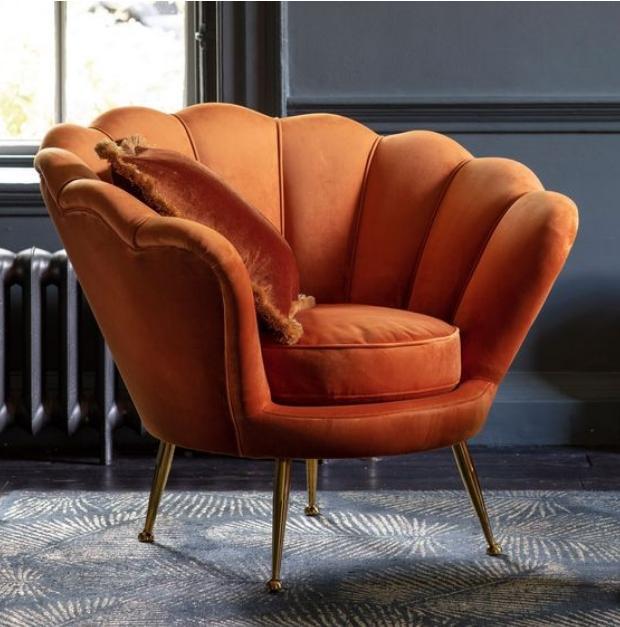 Fotel muszla 88x54x85 cm glamour muszelka złote nogi welurowy do salonu gabinetu pomarańczowy nr. 1