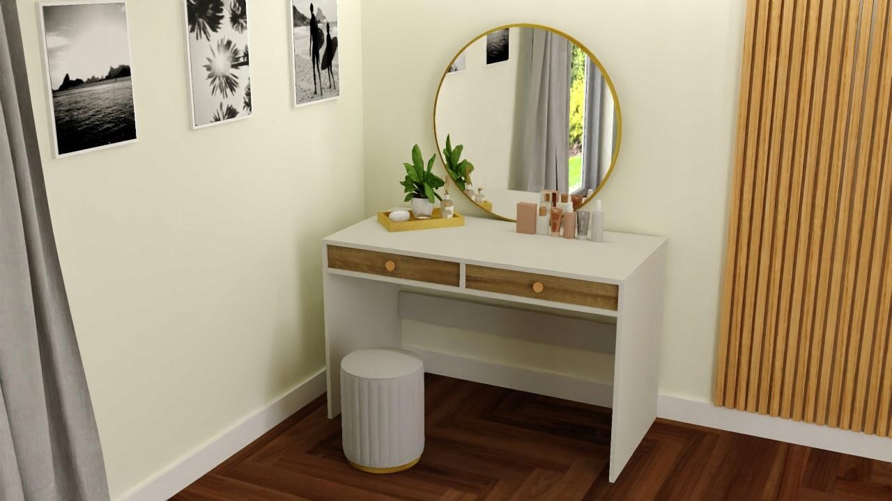 Toaletka biurko MONODIS 120x75x60 cm do sypialni biała front drewno retro  nr. 3