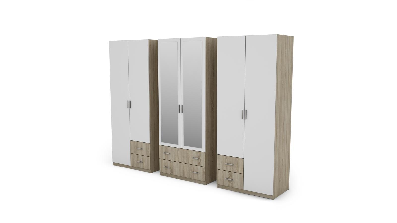 Szafa 6 drzwiowa z lustrem do sypialni garderoba szuflady Sonoma jasna/Biały 240x220x57 nr. 5