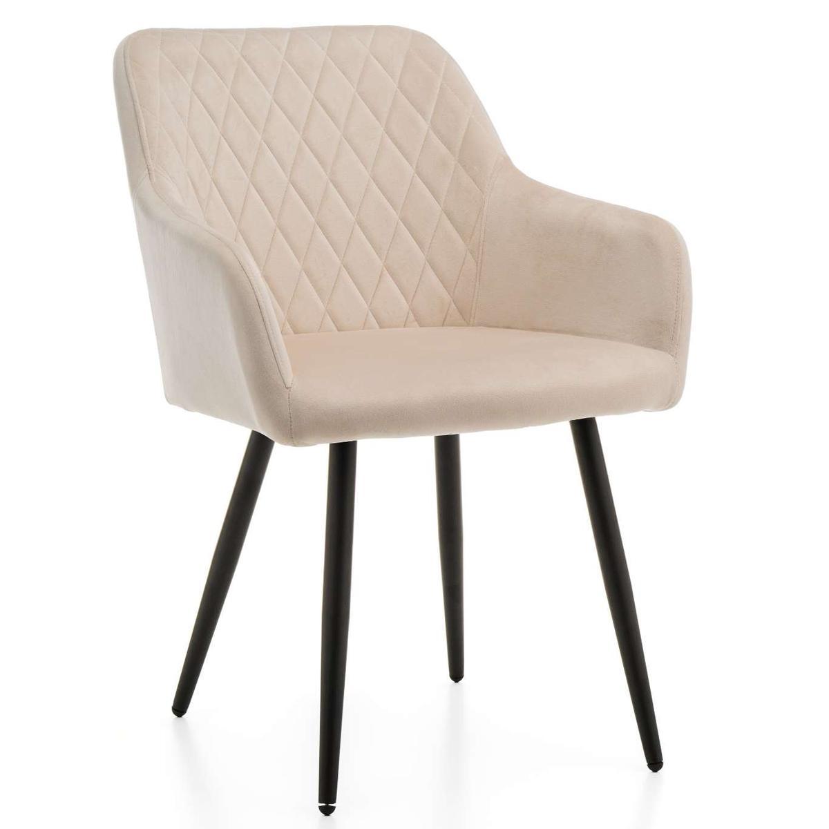 Krzesło TODI beżowe pikowane welurowe tapicerowane do jadalni lub salonu nr. 1