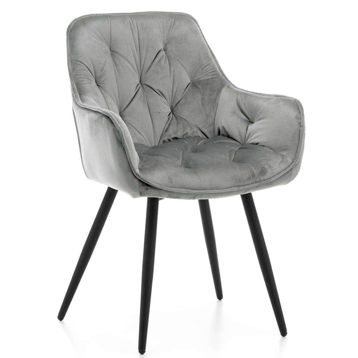 Krzesło SIENA jasnoszare tapicerowane welurowe pikowane do jadalni lub salonu  0 Full Screen