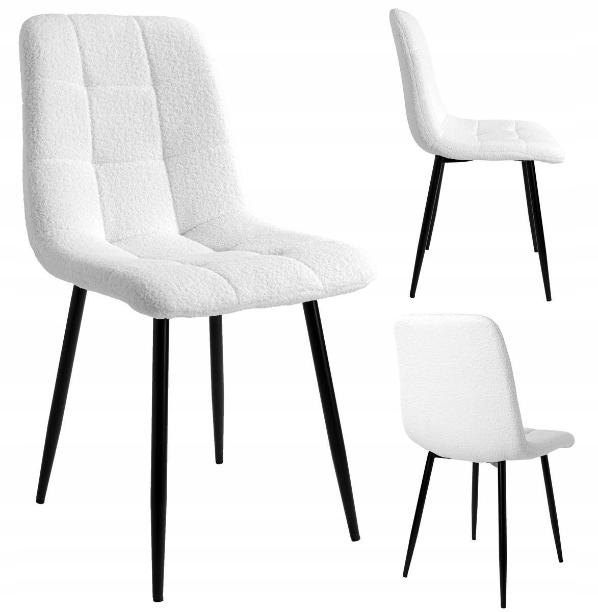 Krzesło boucle DENVER teddy 44x86x55 białe czarne nóżki do jadalni lub salonu  0 Full Screen