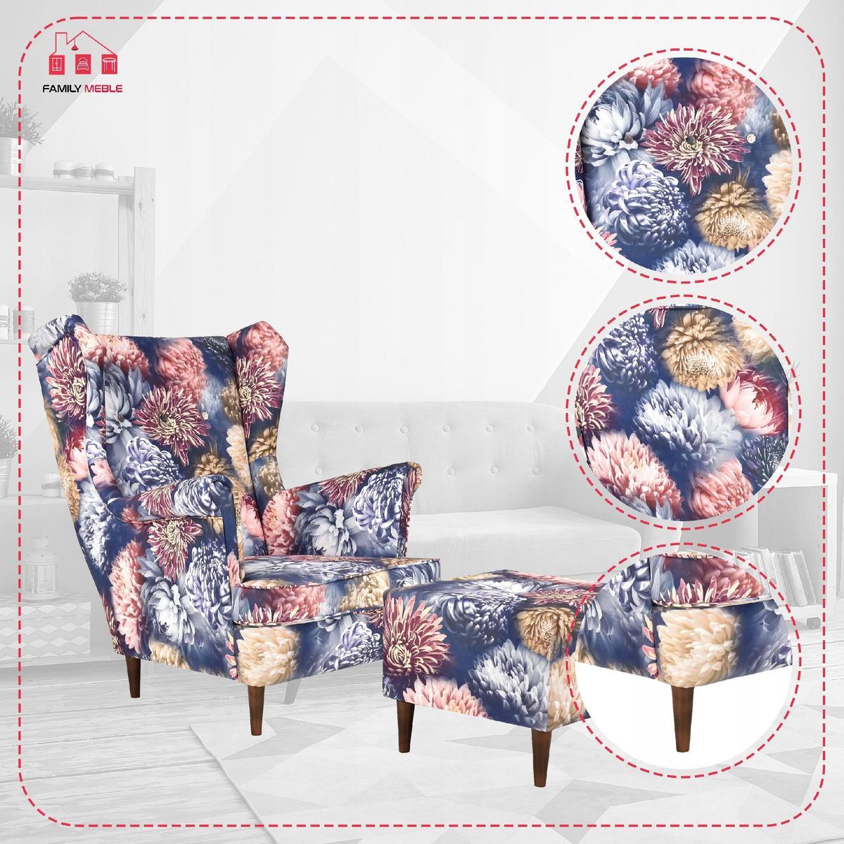 Fotel uszak z podnóżkiem pastelowe kwiaty kolorowy nr. 5