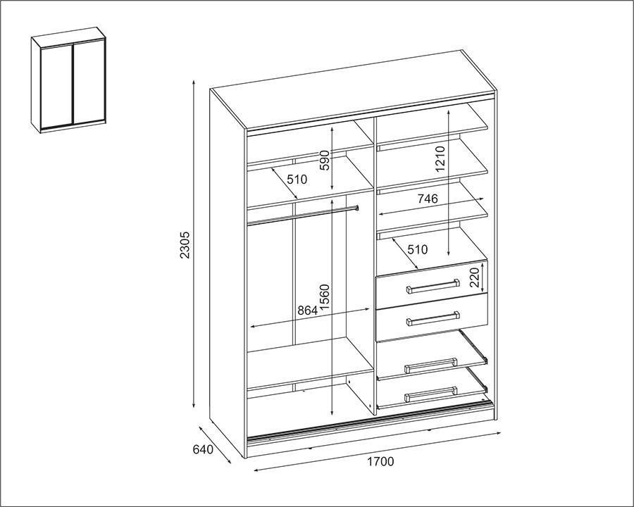 Szafa przesuwna 2-drzwiowa z lamelami do sypialni Czarny 170x230x64cm nr. 3