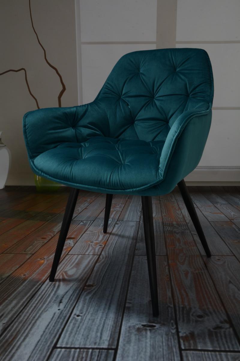 Fotel ARTEN X krzesło do jadalni salonu welur zieleń morska nogi czarne nr. 9