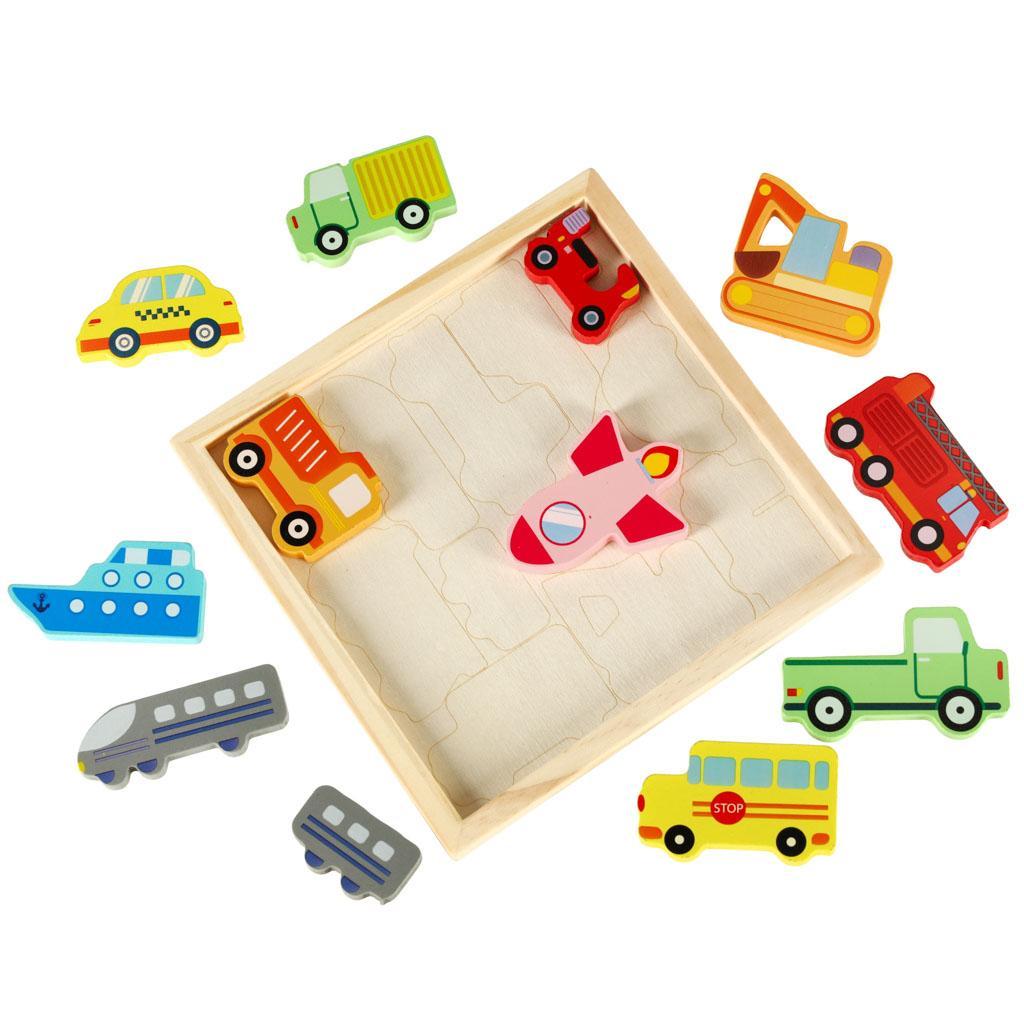 Puzzle układanka edukacyjna kolorowa drewniana sorter dla dziecka kształty pojazdy 17x17x 1 cm 4 Full Screen