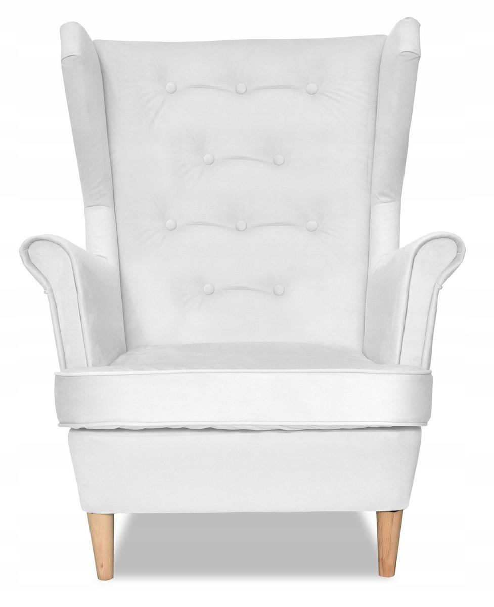 Fotel Uszak z pufką jasny zgaszony biały WHITE nr. 2