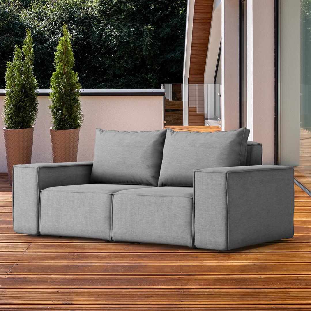 Sofa ogrodowa SONNE 180x73x88 cm dwuosobowa wodoodporna UV + 2 poduszki na taras do ogrodu szara 1 Full Screen