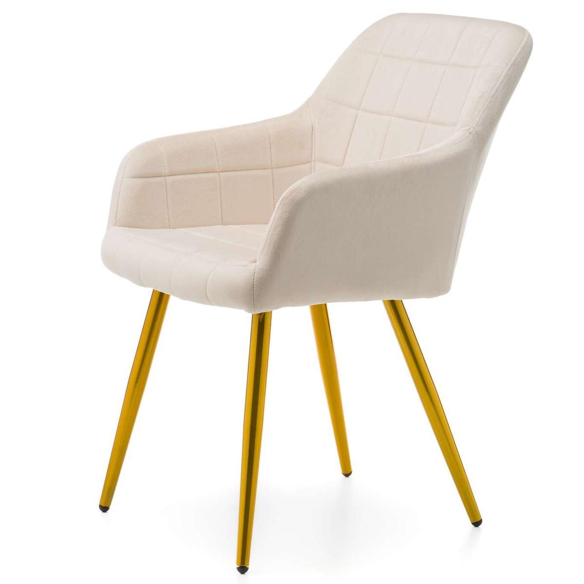 Krzesło ORTE beżowe pikowane tapicerowane welurowe złote nóżki do jadalni lub salonu  nr. 5