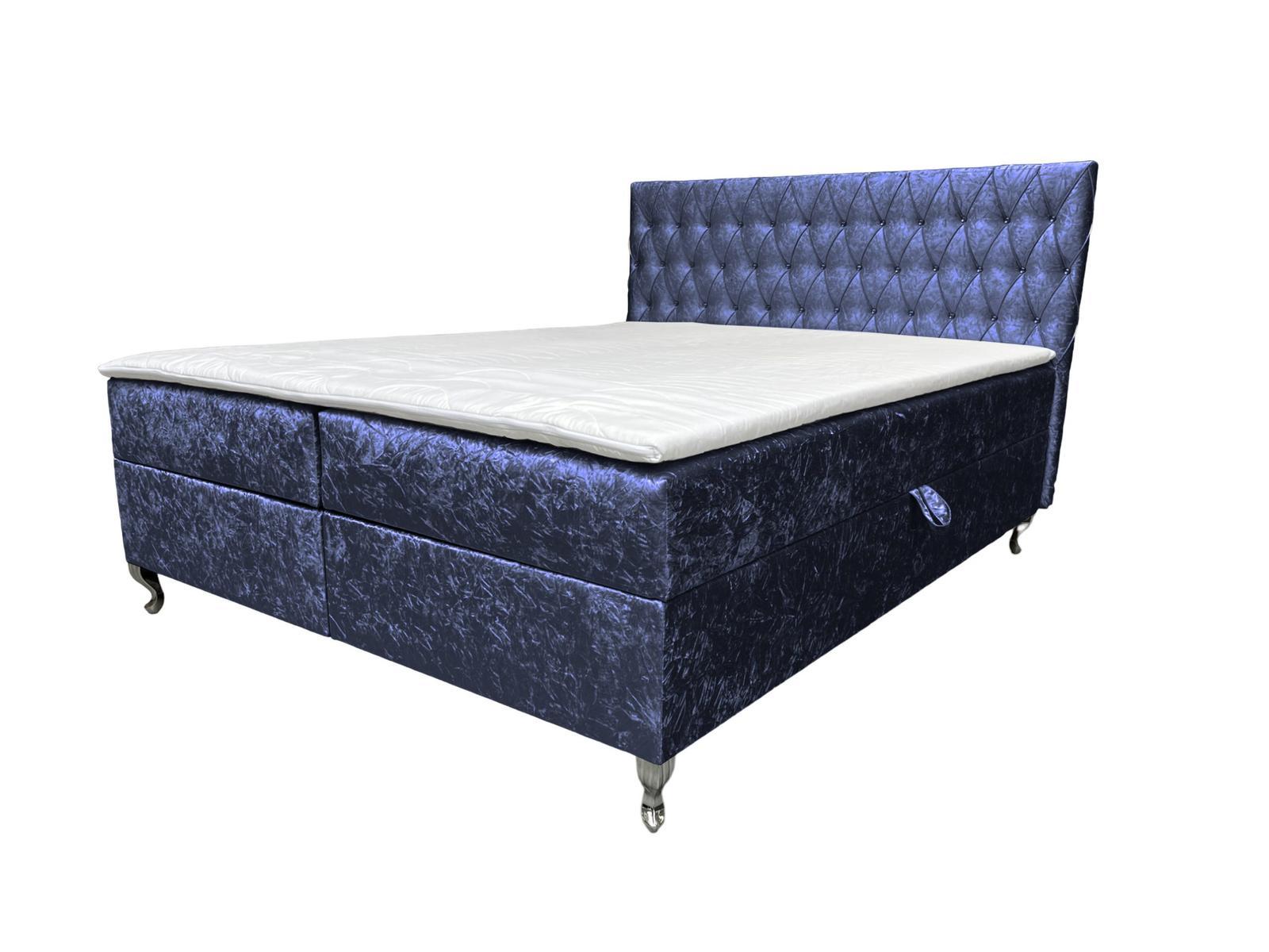 Łóżko GLACIO 200x200 cm z funkcją przechowywania i materacem do sypialni niebieskie nr. 1