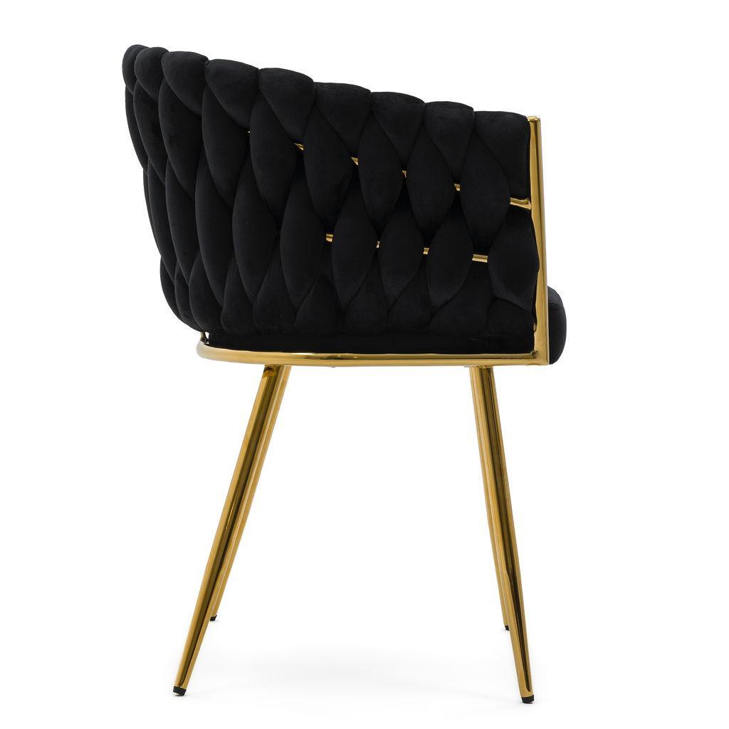 Krzesło tapicerowane z przeplatanym oparciem ROSA GOLD czarne złote nóżki do jadalni salonu nr. 4
