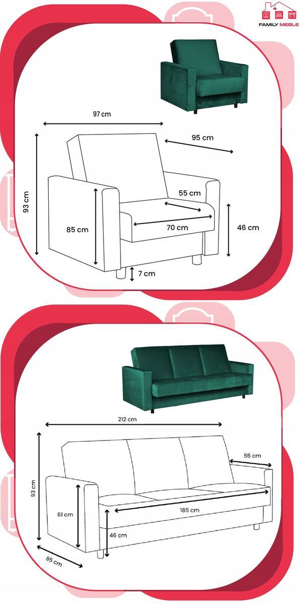 Zestaw wypoczynkowy wersalka fotele zielony nr. 9