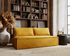 Sofa DUO 198x90x89 cm z funkcją spania i pojemnikiem na pościel musztardowy do salonu
