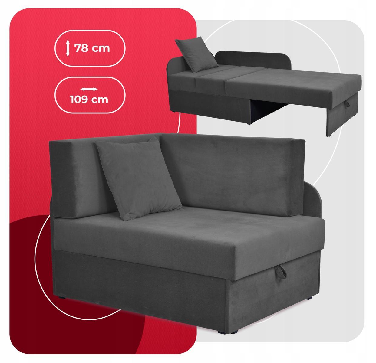 Sofa rozkładana DENIS 109x78 cm szara z pojemnikiem na pościel narożnik tapczan kanapa dla dziecka 1 Full Screen