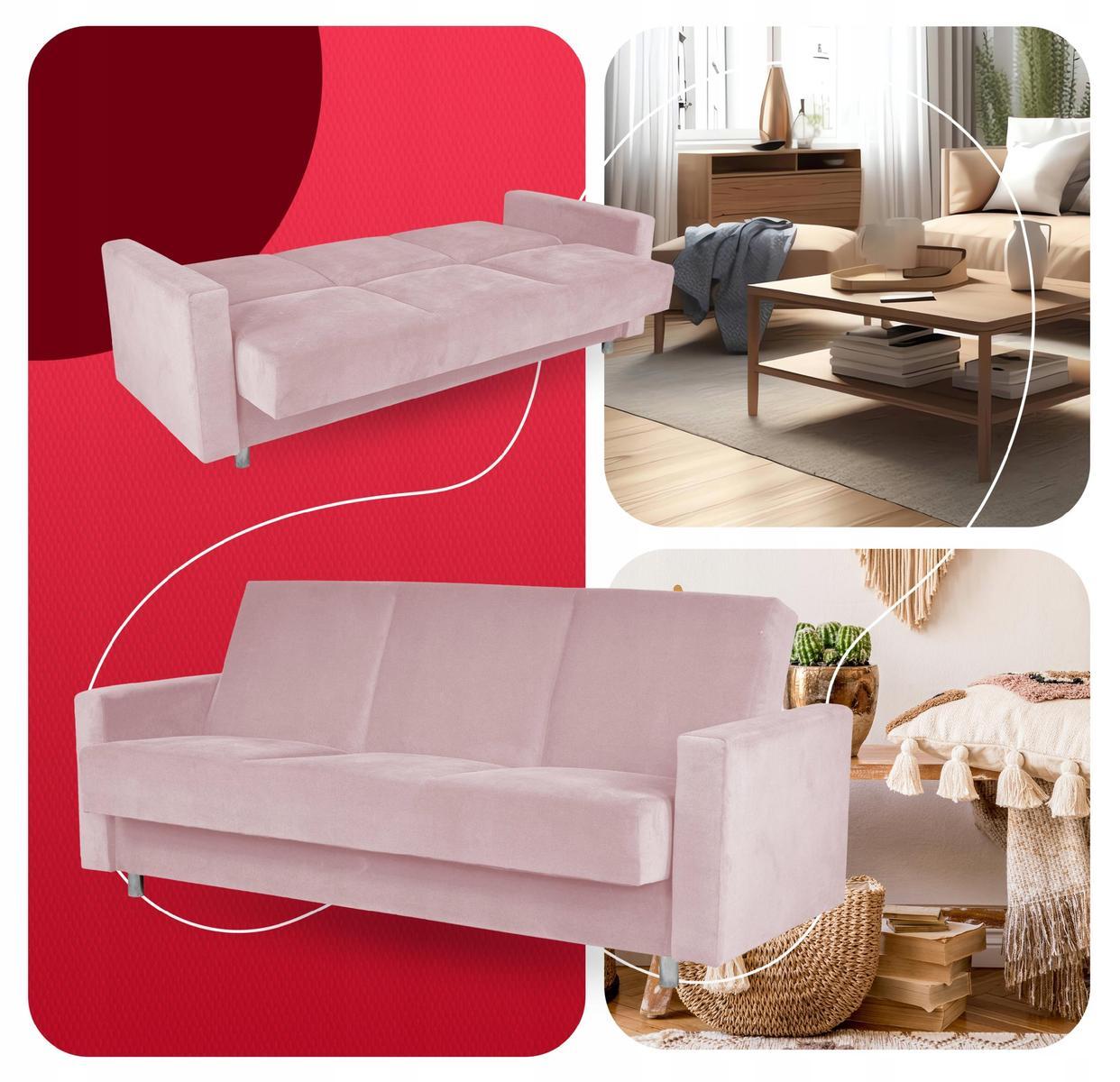 Wersalka ALICJA 212x100 cm różowa rozkładana kanapa z pojemnikiem na pościel sofa tapczan do salonu 5 Full Screen
