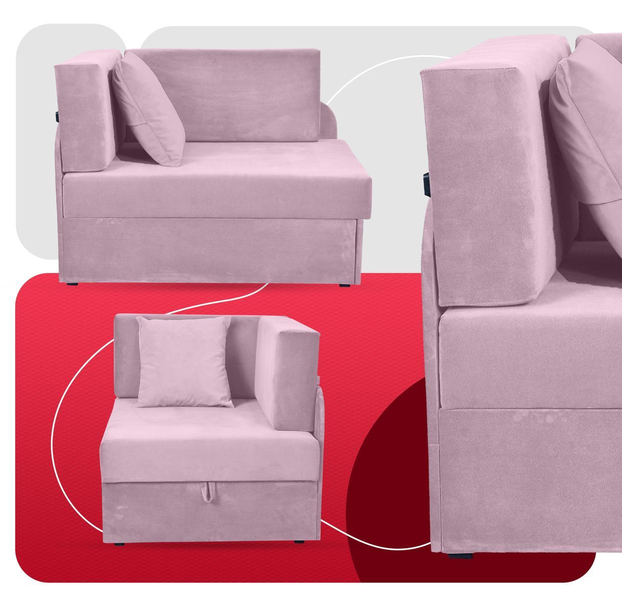 Sofa rozkładana DENIS 109x78 cm różowa z pojemnikiem na pościel narożnik tapczan kanapa dla dziecka 1 Full Screen