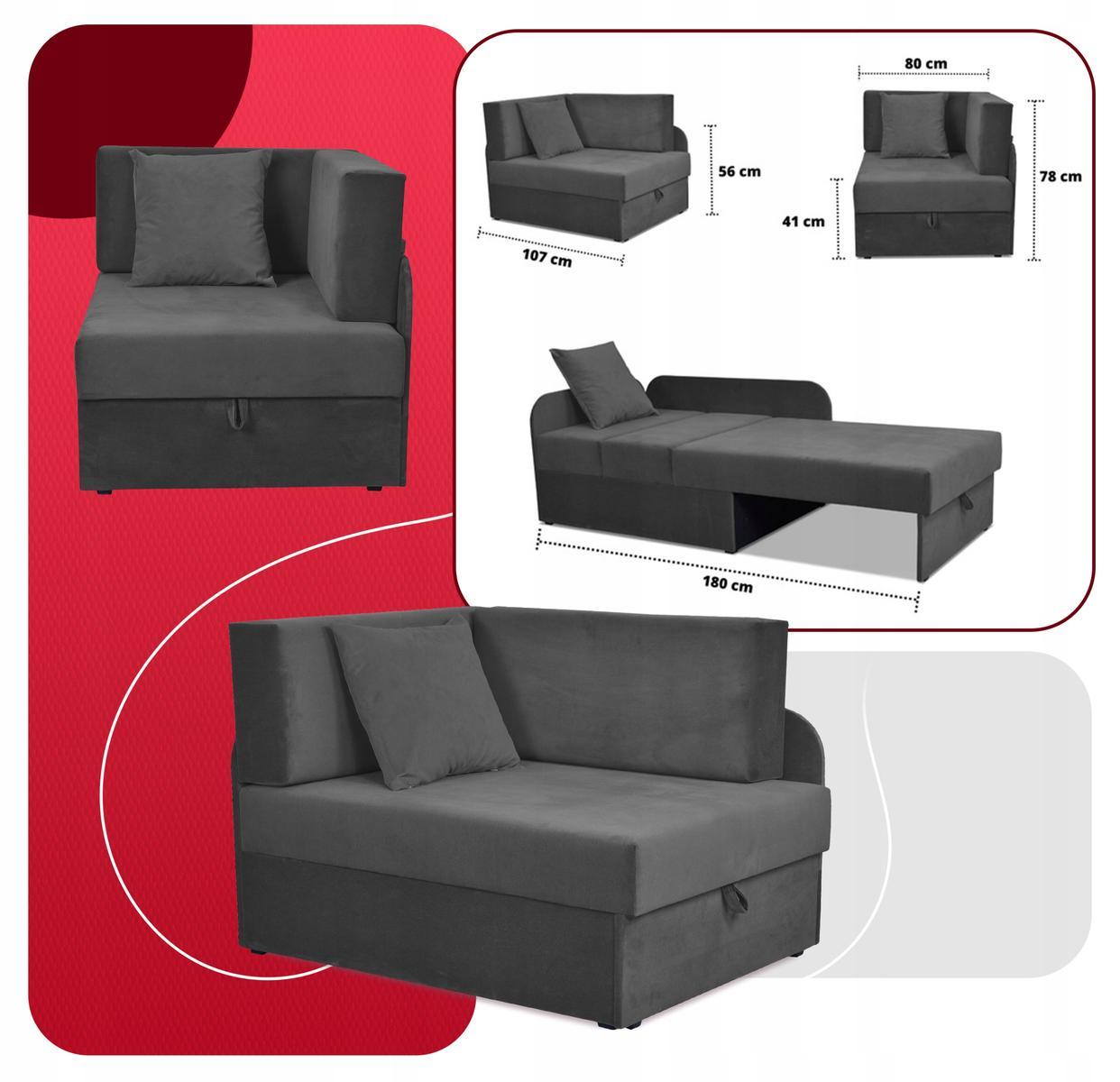 Sofa rozkładana DENIS 109x78 cm szara z pojemnikiem na pościel narożnik tapczan kanapa dla dziecka 7 Full Screen
