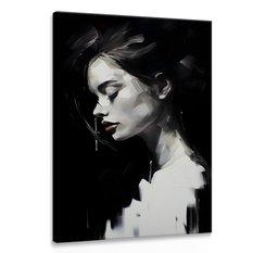 Obraz Canvas Czarno-Biały Kobiecy PORTRET Abstrakcja Czerwone Usta 80x120cm