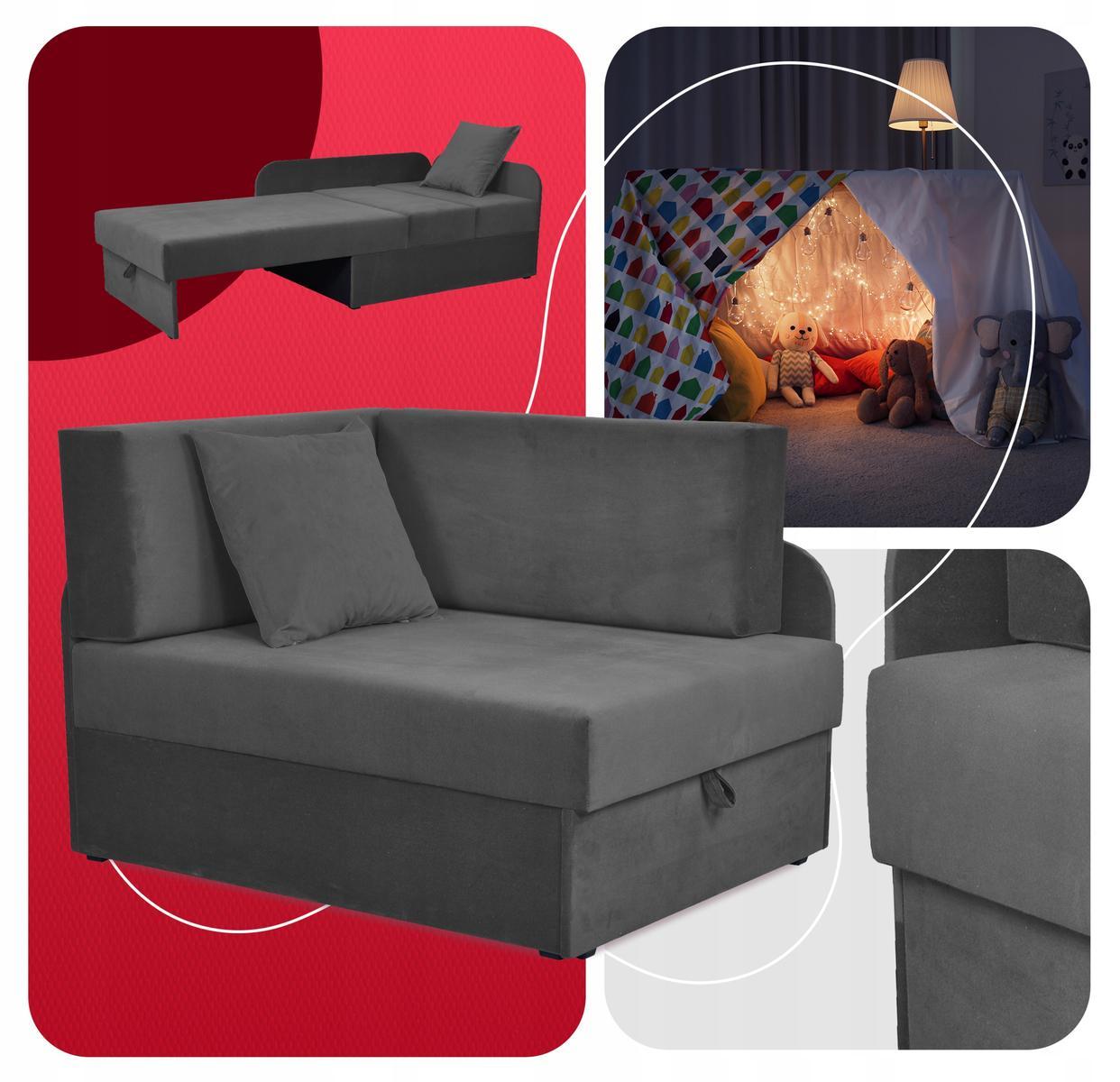Sofa rozkładana DENIS 109x78 cm szara z pojemnikiem na pościel narożnik tapczan kanapa dla dziecka 6 Full Screen