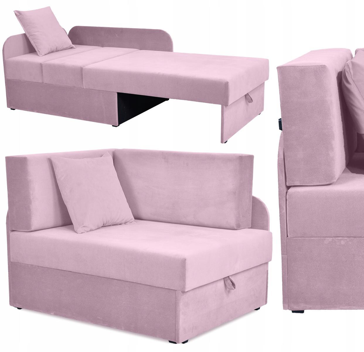 Sofa rozkładana DENIS 109x78 cm różowa z pojemnikiem na pościel narożnik tapczan kanapa dla dziecka 0 Full Screen