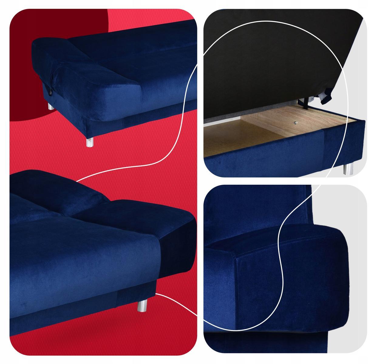 Wersalka SARA 200x94 cm niebieska rozkładana kanapa z pojemnikiem na pościel kobaltowa sofa do salonu 3 Full Screen