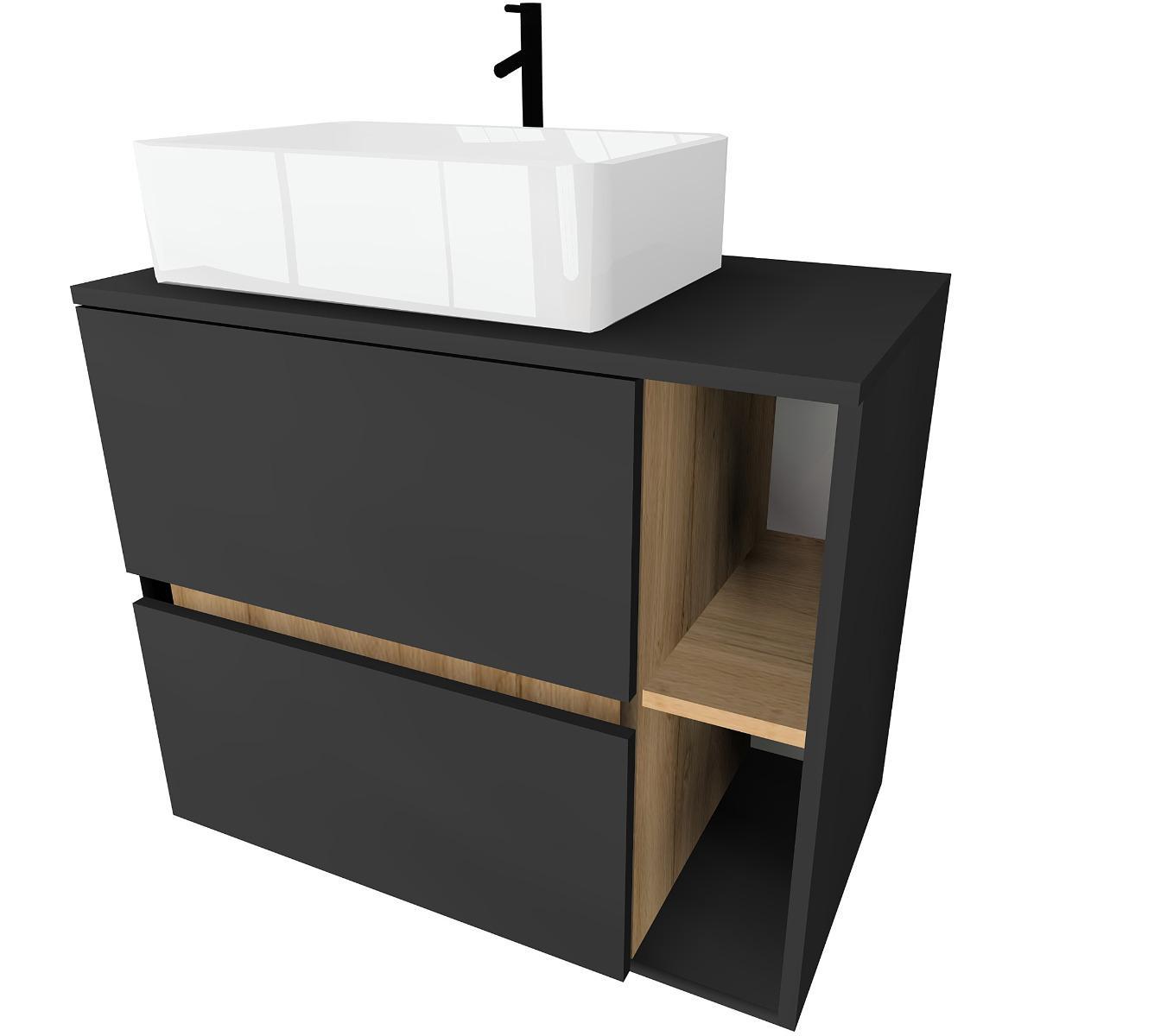 Szafka pod umywalkę 80x45 cm dąb wotan z szufladami i półkami bez składania do łazienki   2 Full Screen