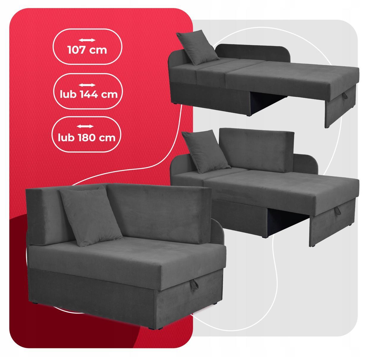 Sofa rozkładana DENIS 109x78 cm szara z pojemnikiem na pościel narożnik tapczan kanapa dla dziecka 4 Full Screen