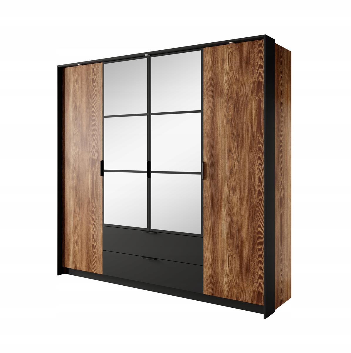 Szafa MILTON 223x210 cm czarny kasztan z oświetleniem i lustrem do sypialni garderoby  9 Full Screen
