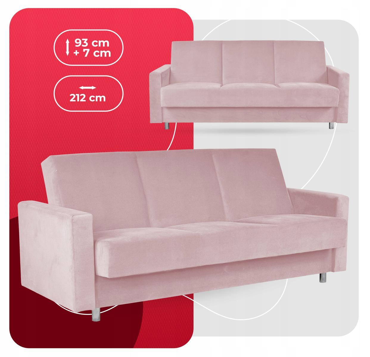 Wersalka ALICJA 212x100 cm różowa rozkładana kanapa z pojemnikiem na pościel sofa tapczan do salonu 1 Full Screen