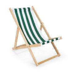 Leżak Drewniany Ogrodowy, Plażowy Pasy Biało Zielone