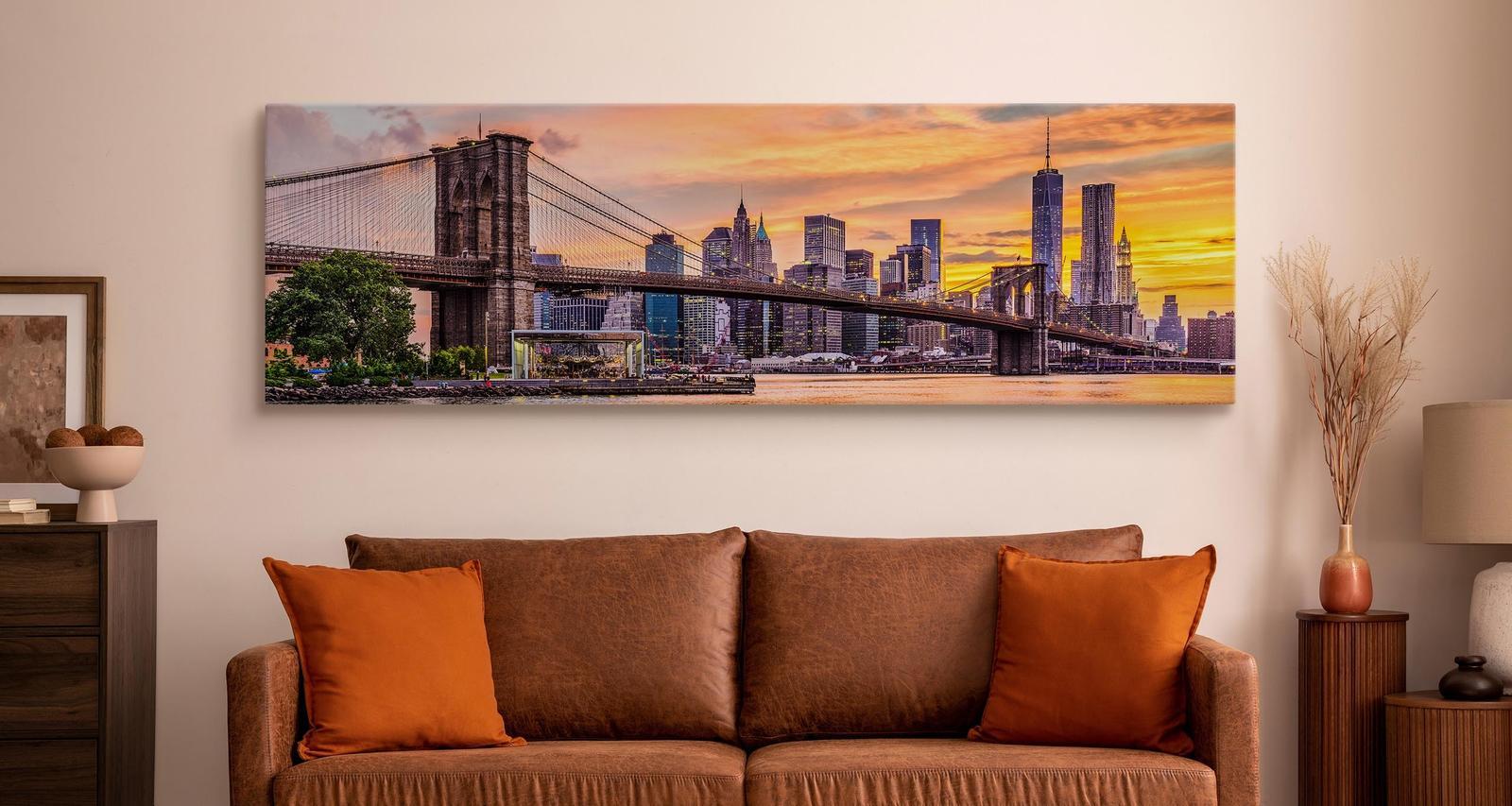 Obraz Canvas Do Biura PANORAMA Nowy York Miasto Most Zachód 145x45cm 4 Full Screen