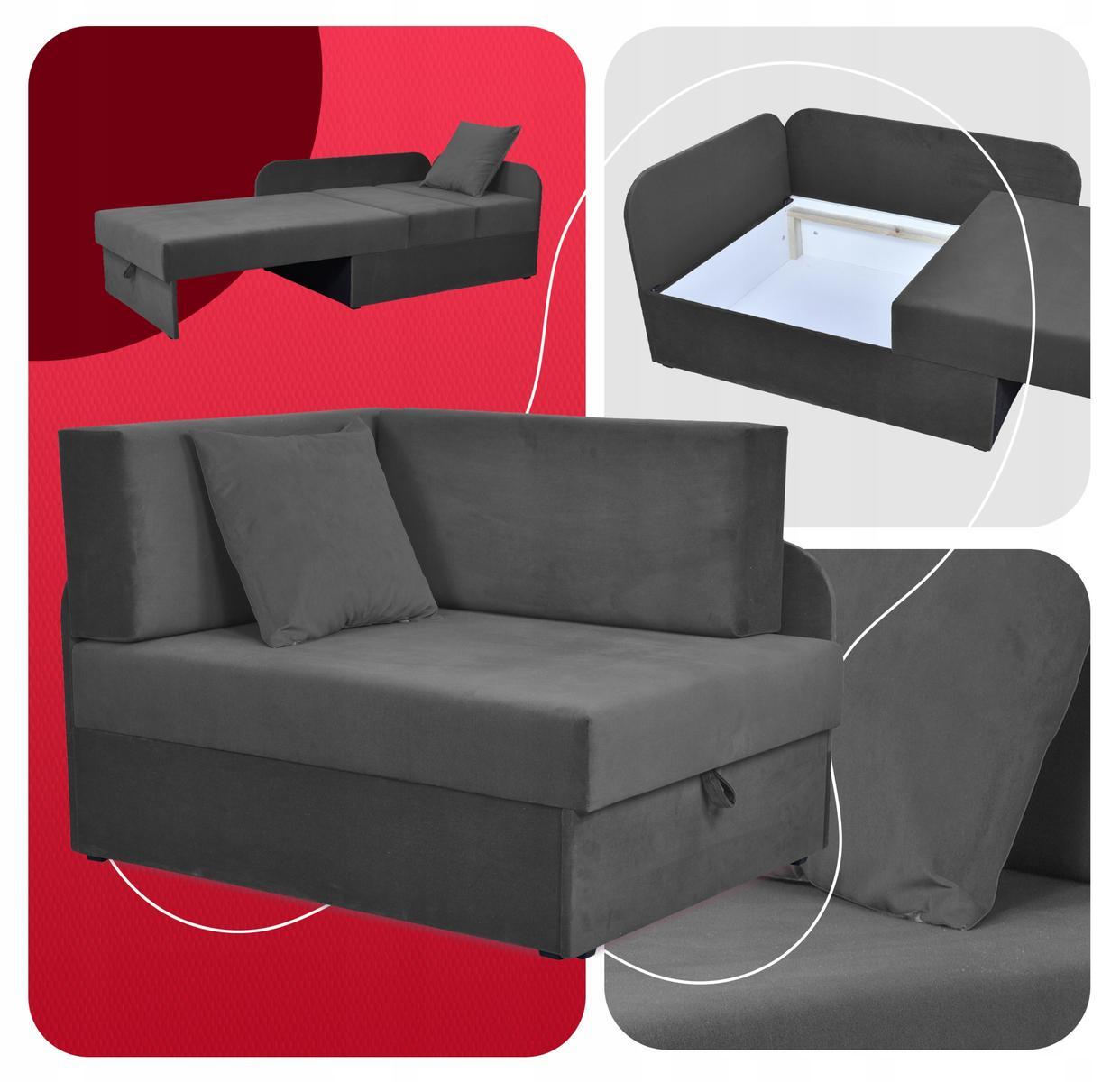 Sofa rozkładana DENIS 109x78 cm szara z pojemnikiem na pościel narożnik tapczan kanapa dla dziecka 3 Full Screen