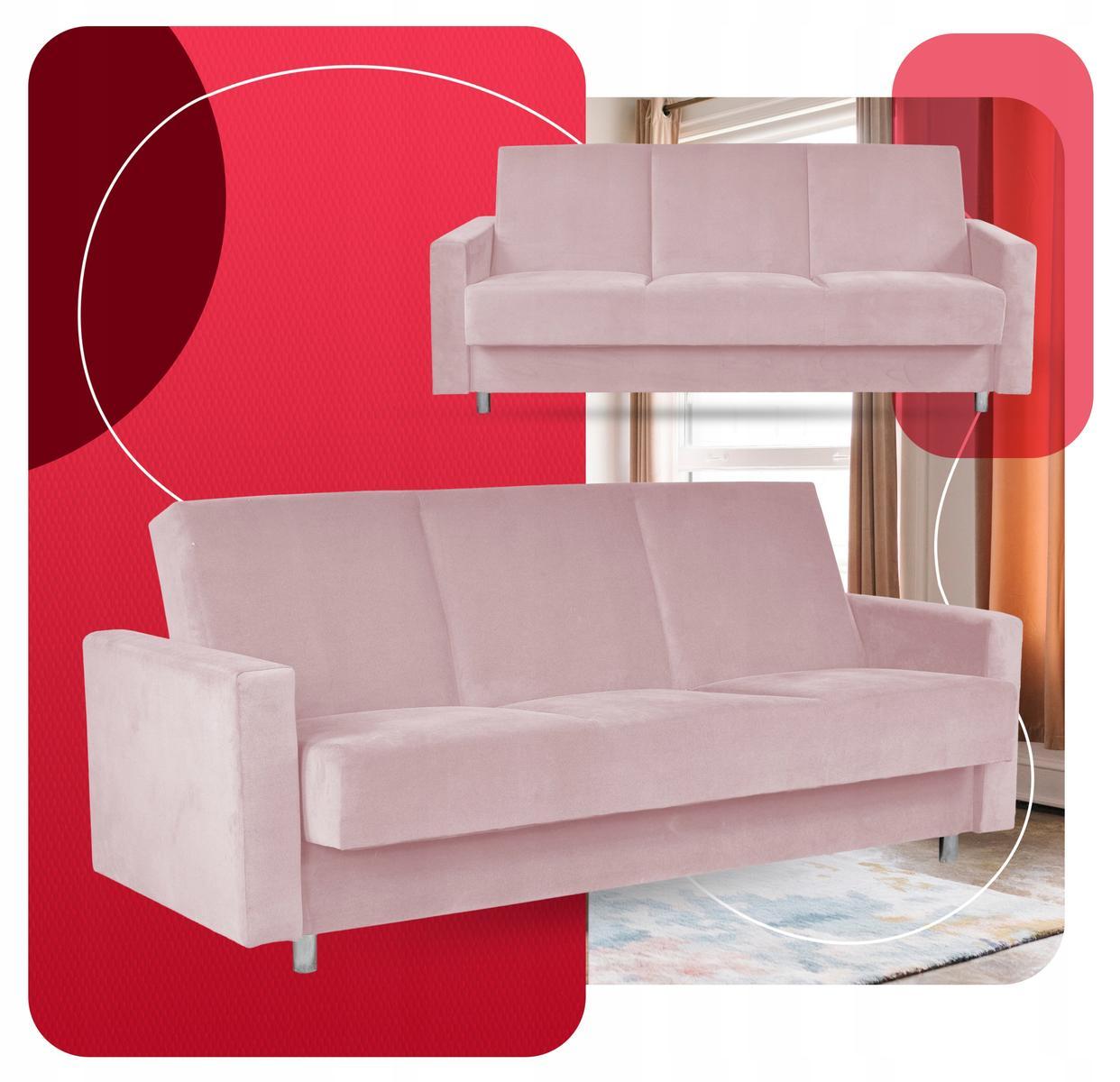 Wersalka ALICJA 212x100 cm różowa rozkładana kanapa z pojemnikiem na pościel sofa tapczan do salonu 4 Full Screen