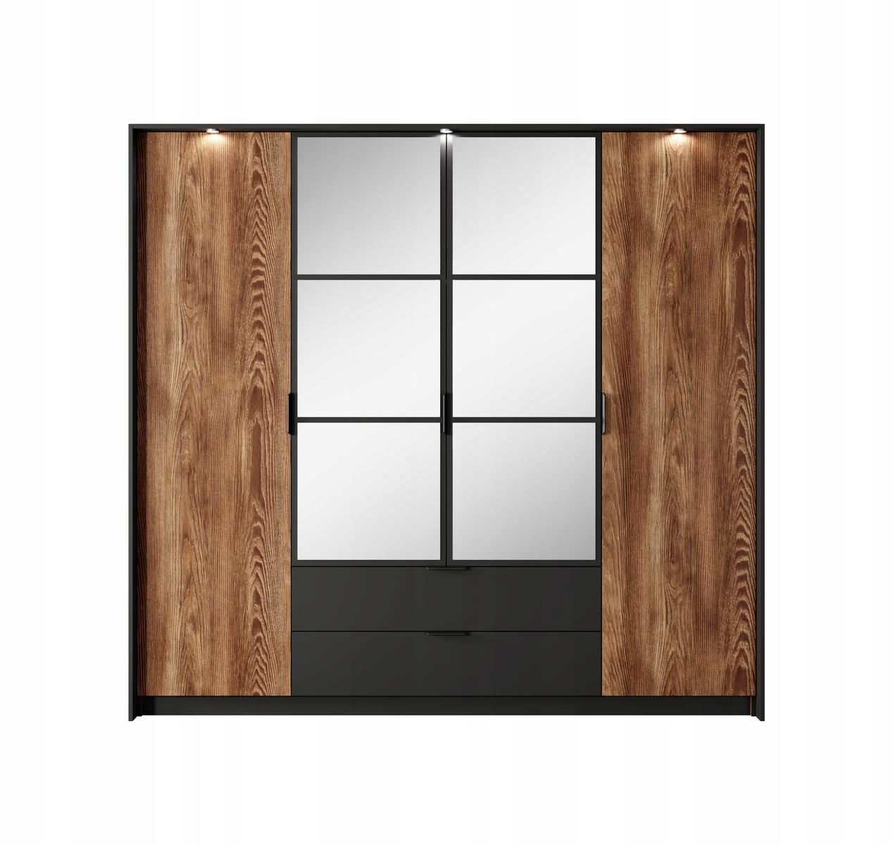 Szafa MILTON 223x210 cm czarny kasztan z oświetleniem i lustrem do sypialni garderoby  4 Full Screen