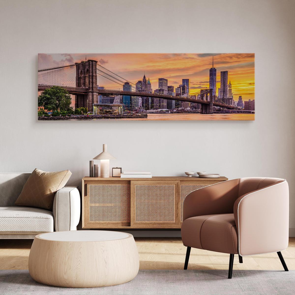 Obraz Canvas Do Biura PANORAMA Nowy York Miasto Most Zachód 145x45cm 6 Full Screen