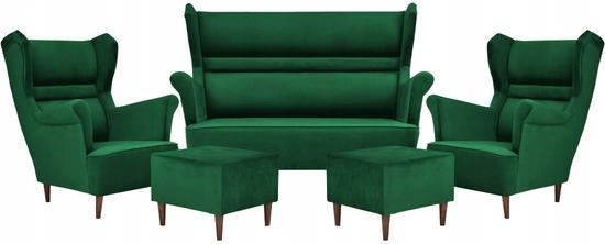 Zestaw wypoczynkowy ZOJA sofa + 2 fotele + 2 podnóżki butelkowa zieleń do salonu  0 Full Screen