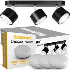 Lampa sufitowa punktowa LED Heckermann 8795316A Czarna 3x głowica + 3x Żarówka LED HGX53 7W Neutral