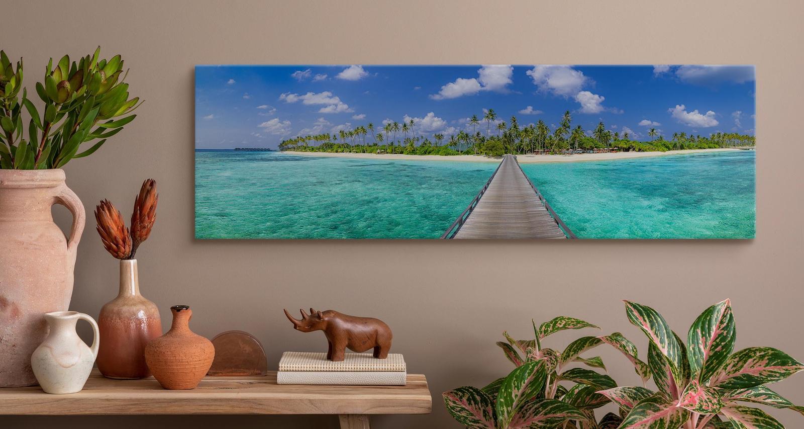Obraz Canvas Do Sypialni TROPIKALNA Wyspa Pomost Natura Palmy 145x45cm 3 Full Screen