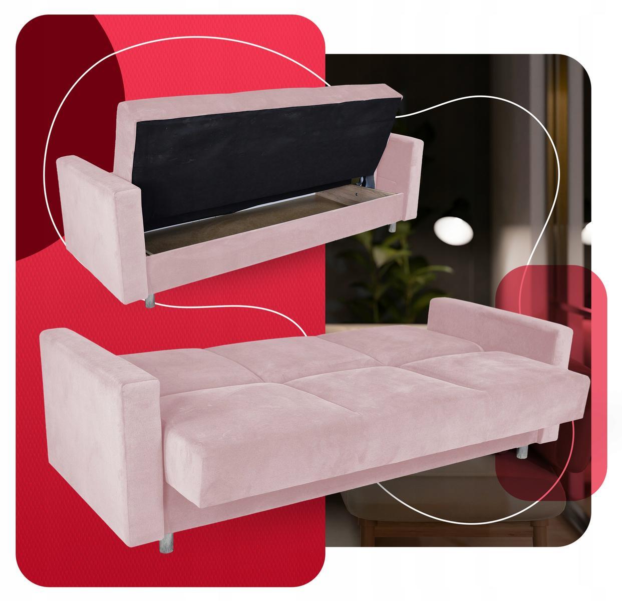 Wersalka ALICJA 212x100 cm różowa rozkładana kanapa z pojemnikiem na pościel sofa tapczan do salonu 6 Full Screen