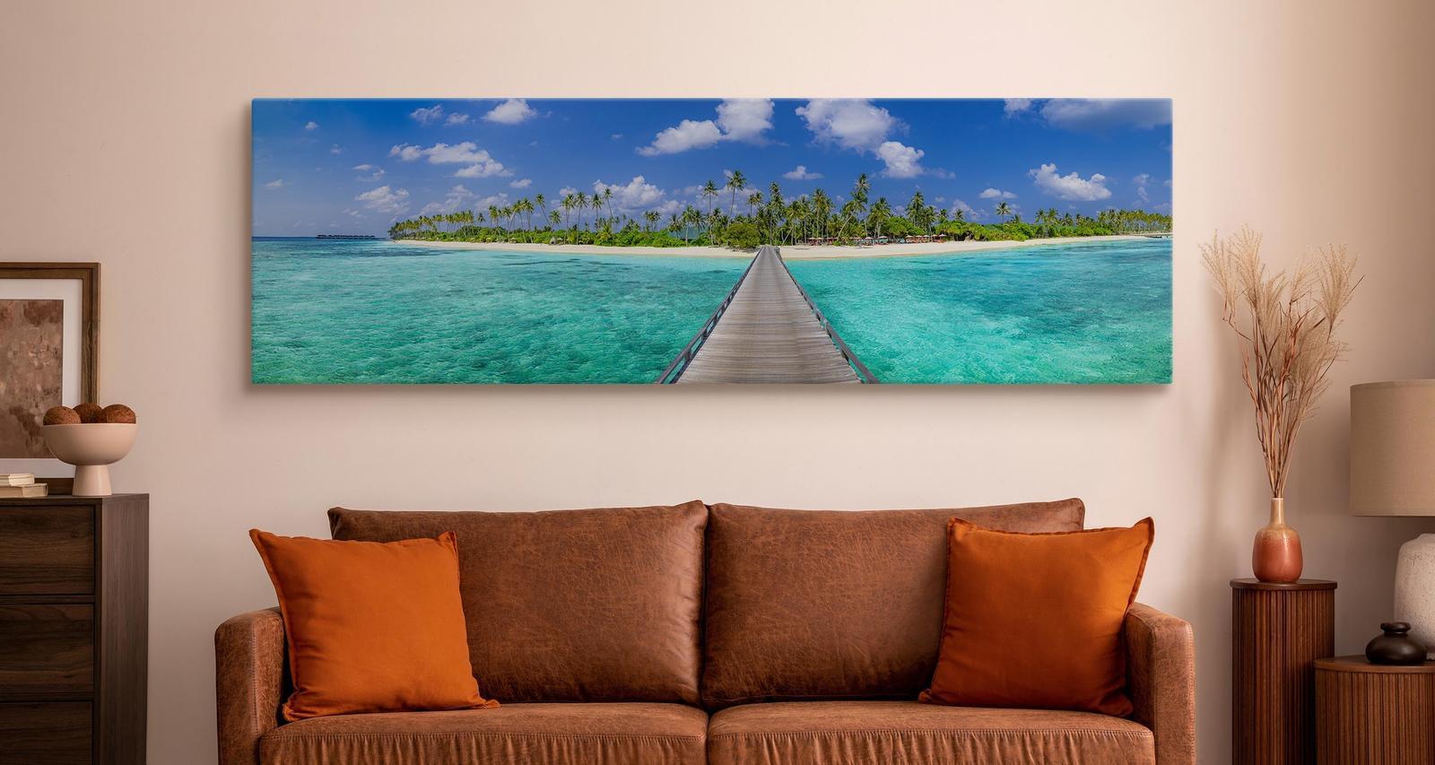 Obraz Canvas Do Sypialni TROPIKALNA Wyspa Pomost Natura Palmy 145x45cm 4 Full Screen