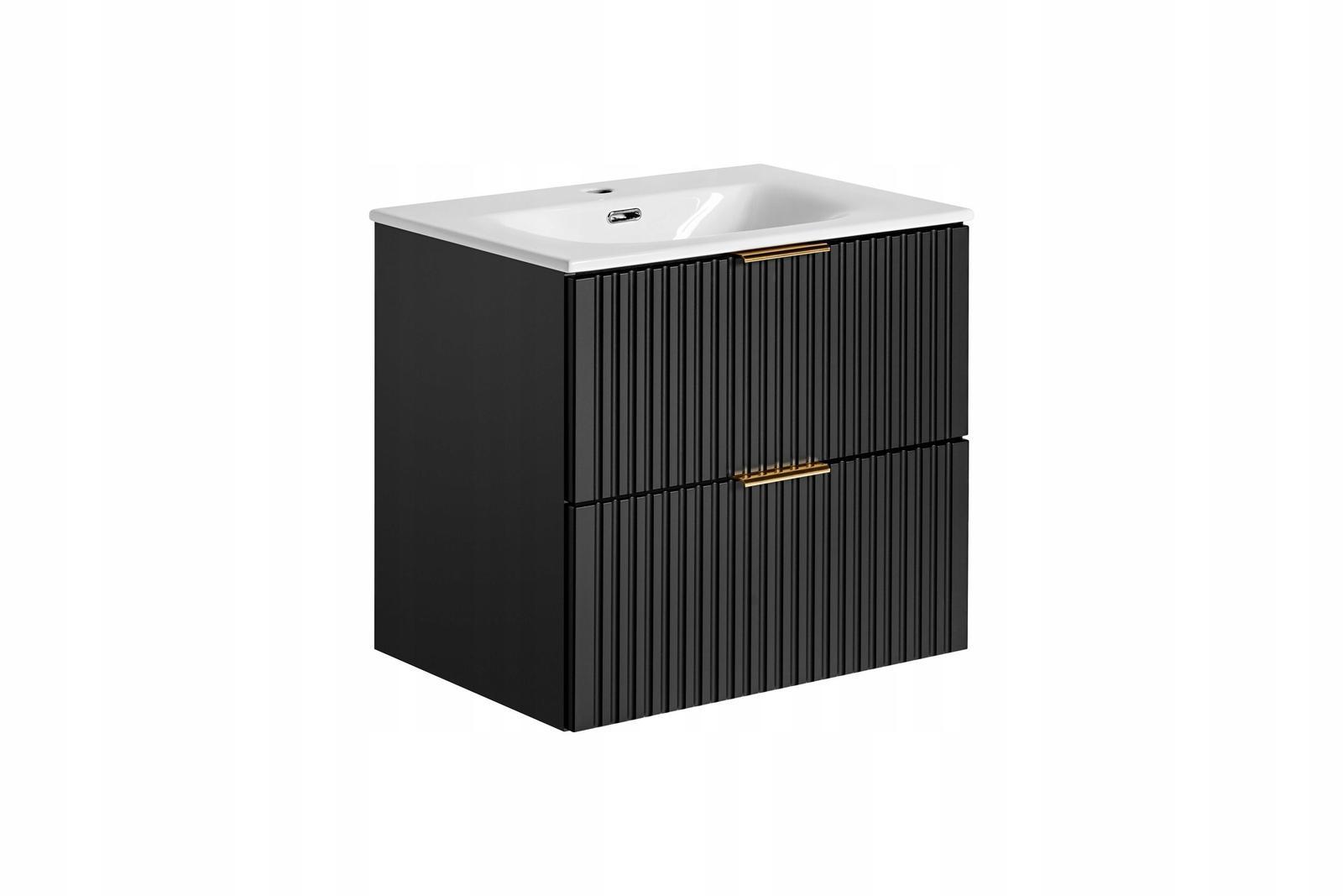 Szafka z umywalką 60 cm czarna z szufladami do łazienki  6 Full Screen
