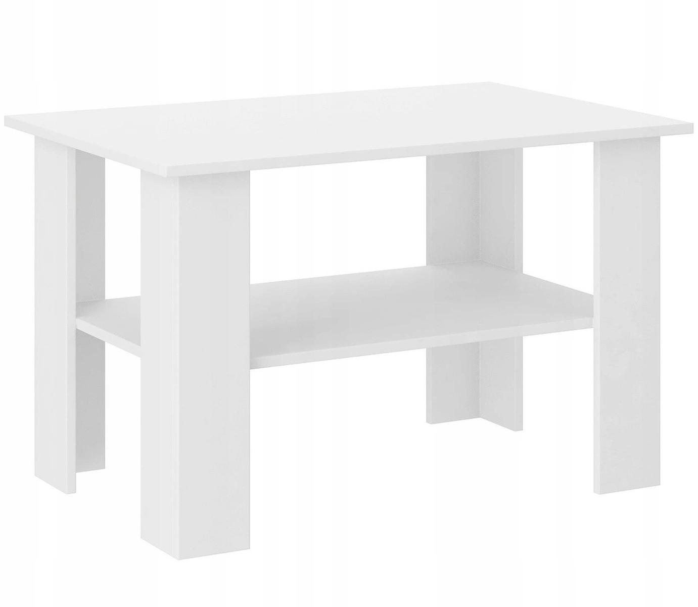 Stolik kawowy MODERN 120x60 cm biały z dodatkową półką do salonu  0 Full Screen