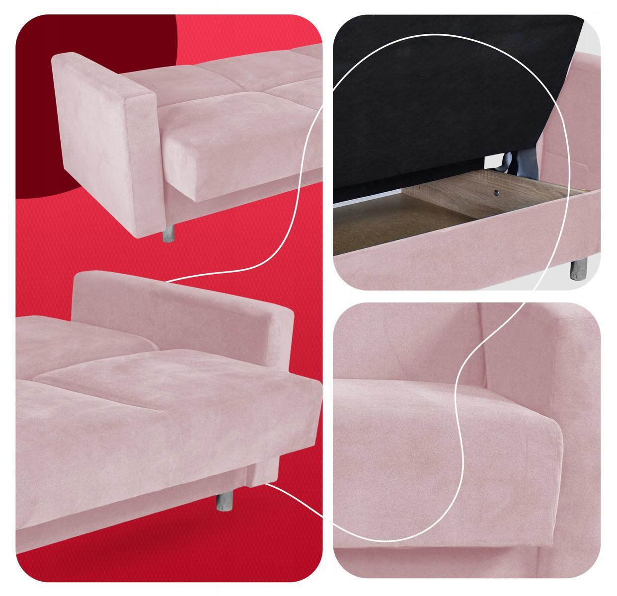 Wersalka ALICJA 212x100 cm różowa rozkładana kanapa z pojemnikiem na pościel sofa tapczan do salonu 3 Full Screen