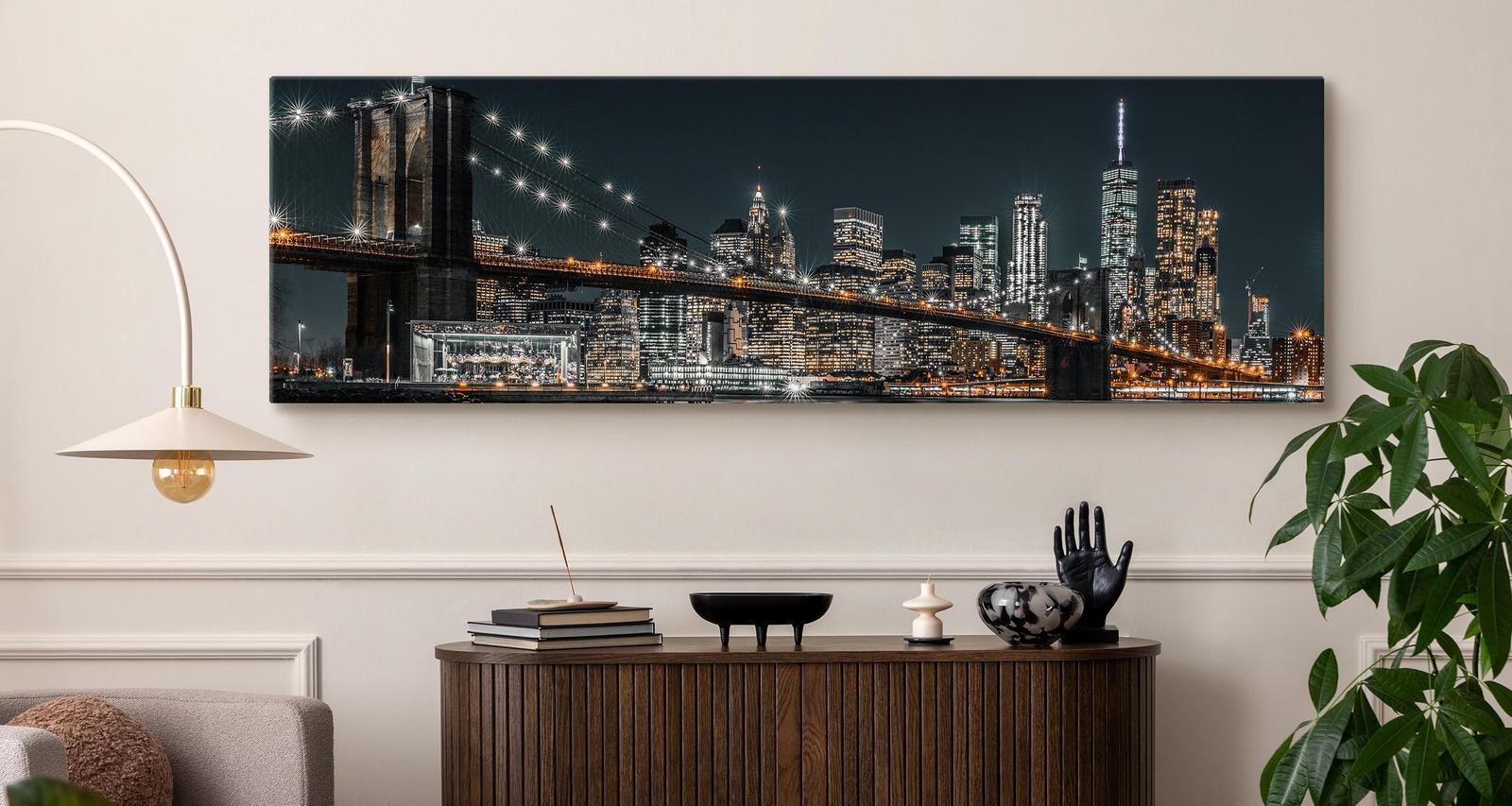 Obraz Do Salonu Nocna Panorama NY Most Brookliński Architektura 145x45cm 3 Full Screen
