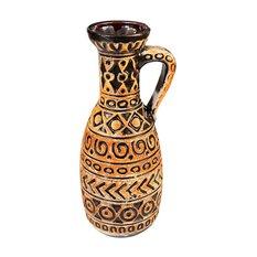 Wazon Bay Keramik 93 - 25 w kolorze ochry / czarnego, vintage Mid Century Modern, ceramika z Niemiec