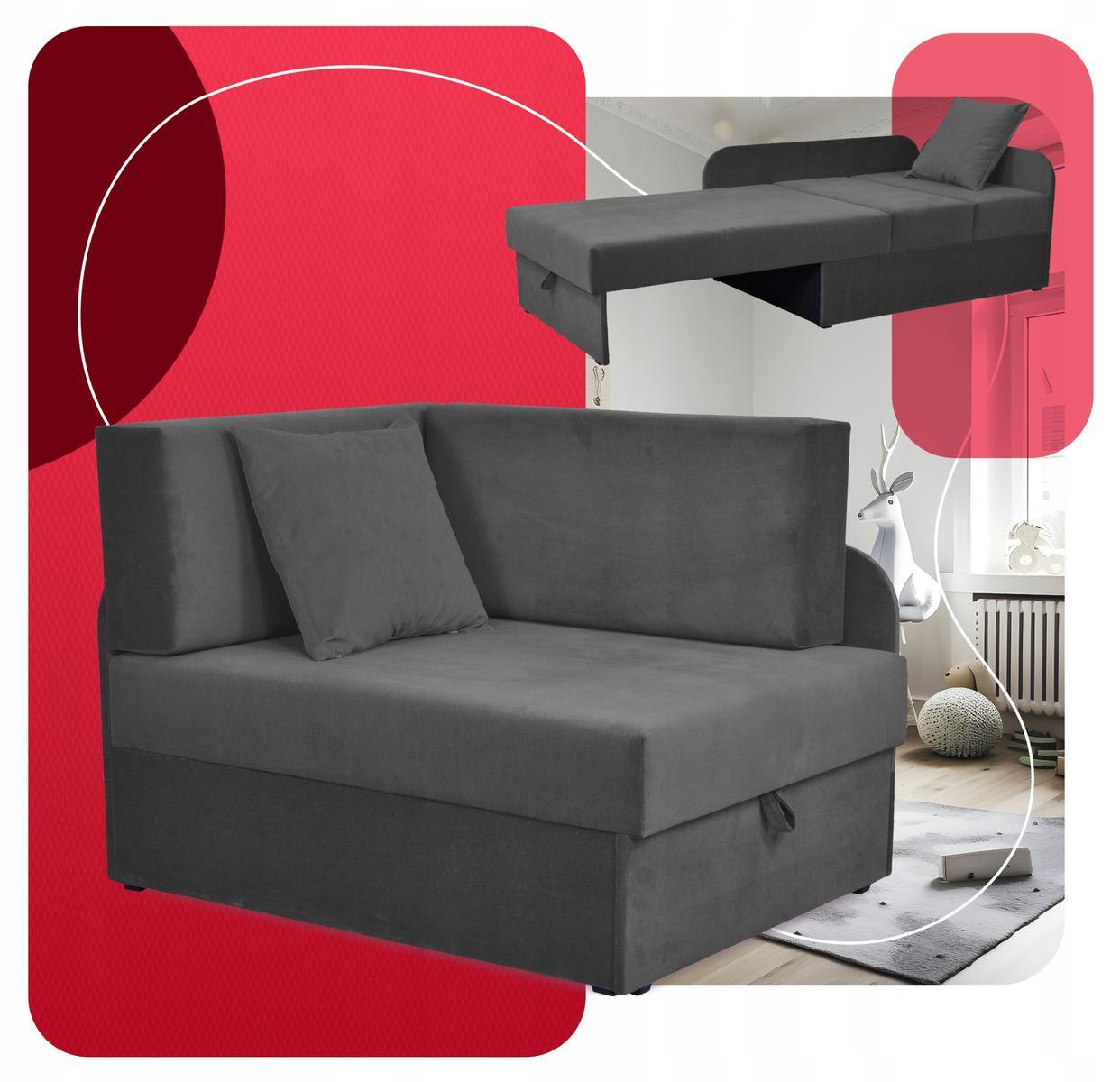 Sofa rozkładana DENIS 109x78 cm szara z pojemnikiem na pościel narożnik tapczan kanapa dla dziecka 5 Full Screen