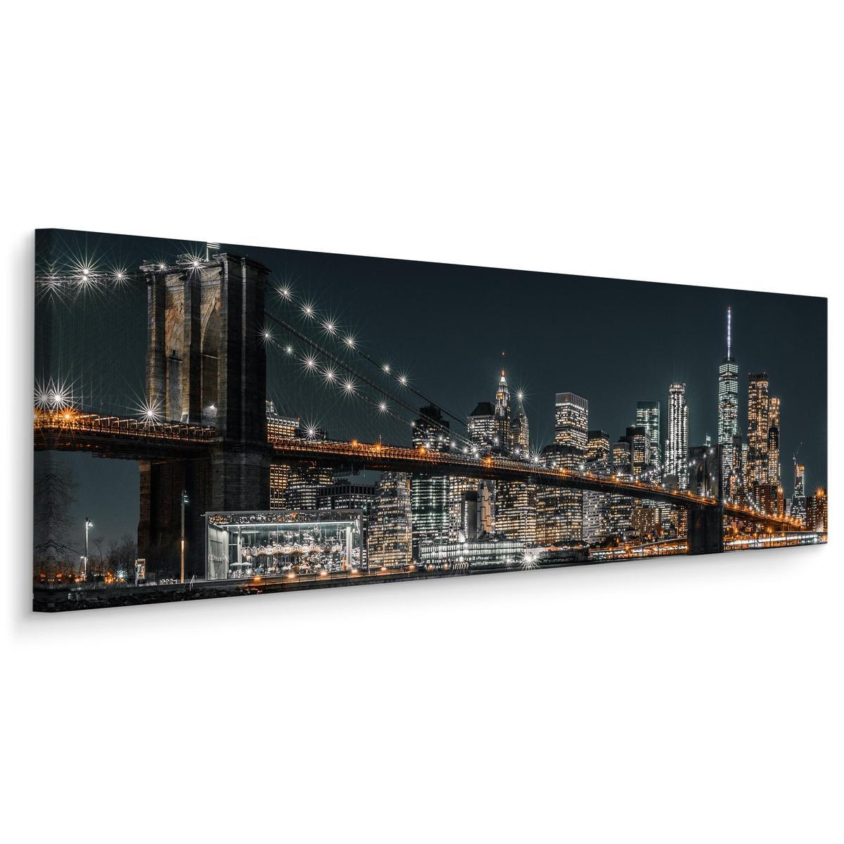 Obraz Do Salonu Nocna Panorama NY Most Brookliński Architektura 145x45cm 0 Full Screen