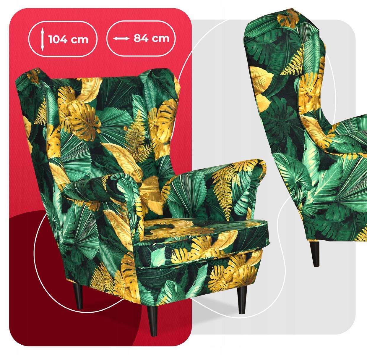 Fotel uszak 104x84 cm zielony w liście monstery skandynawski print do salonu 1 Full Screen