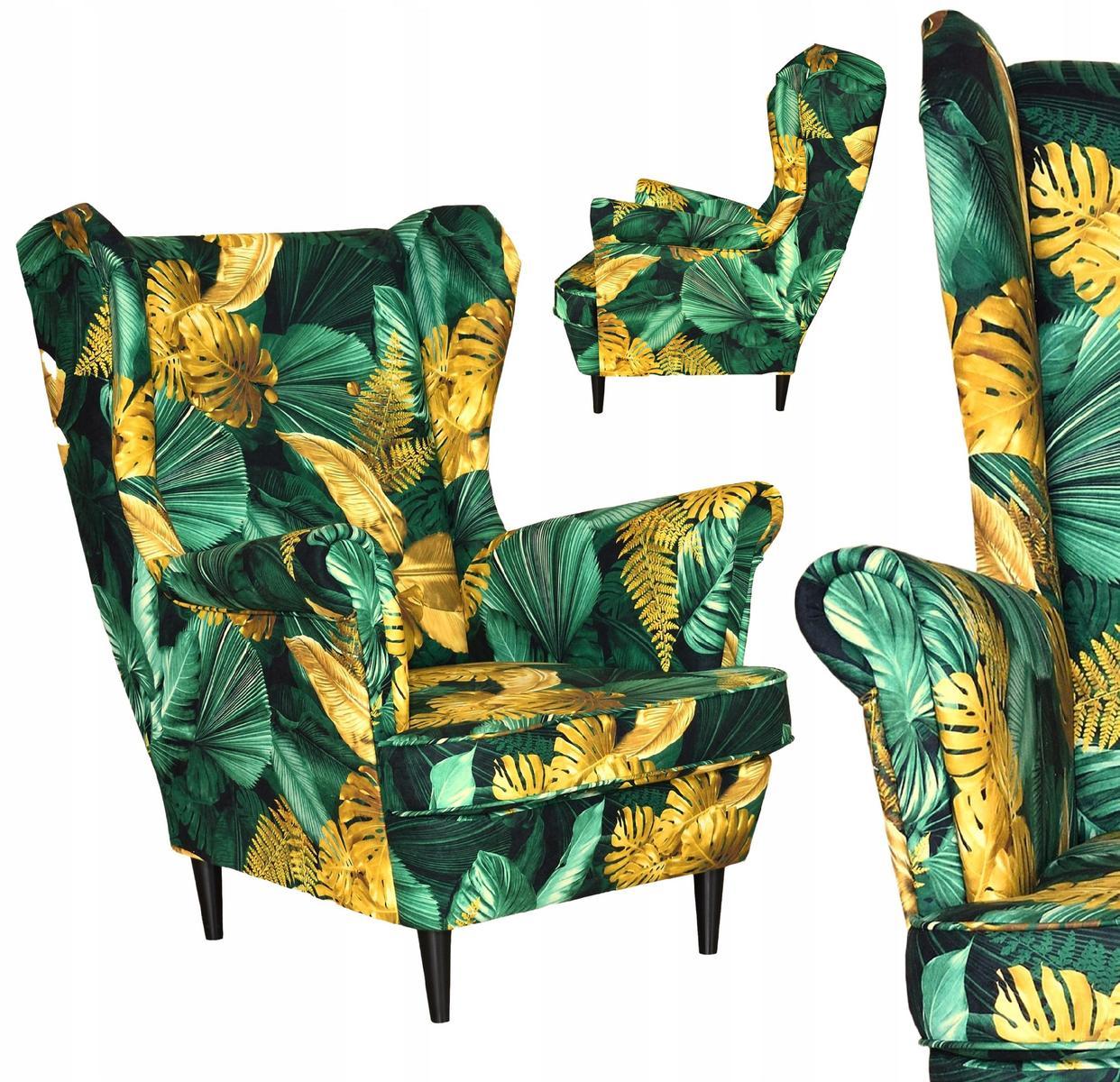 Fotel uszak 104x84 cm zielony w liście monstery skandynawski print do salonu 0 Full Screen